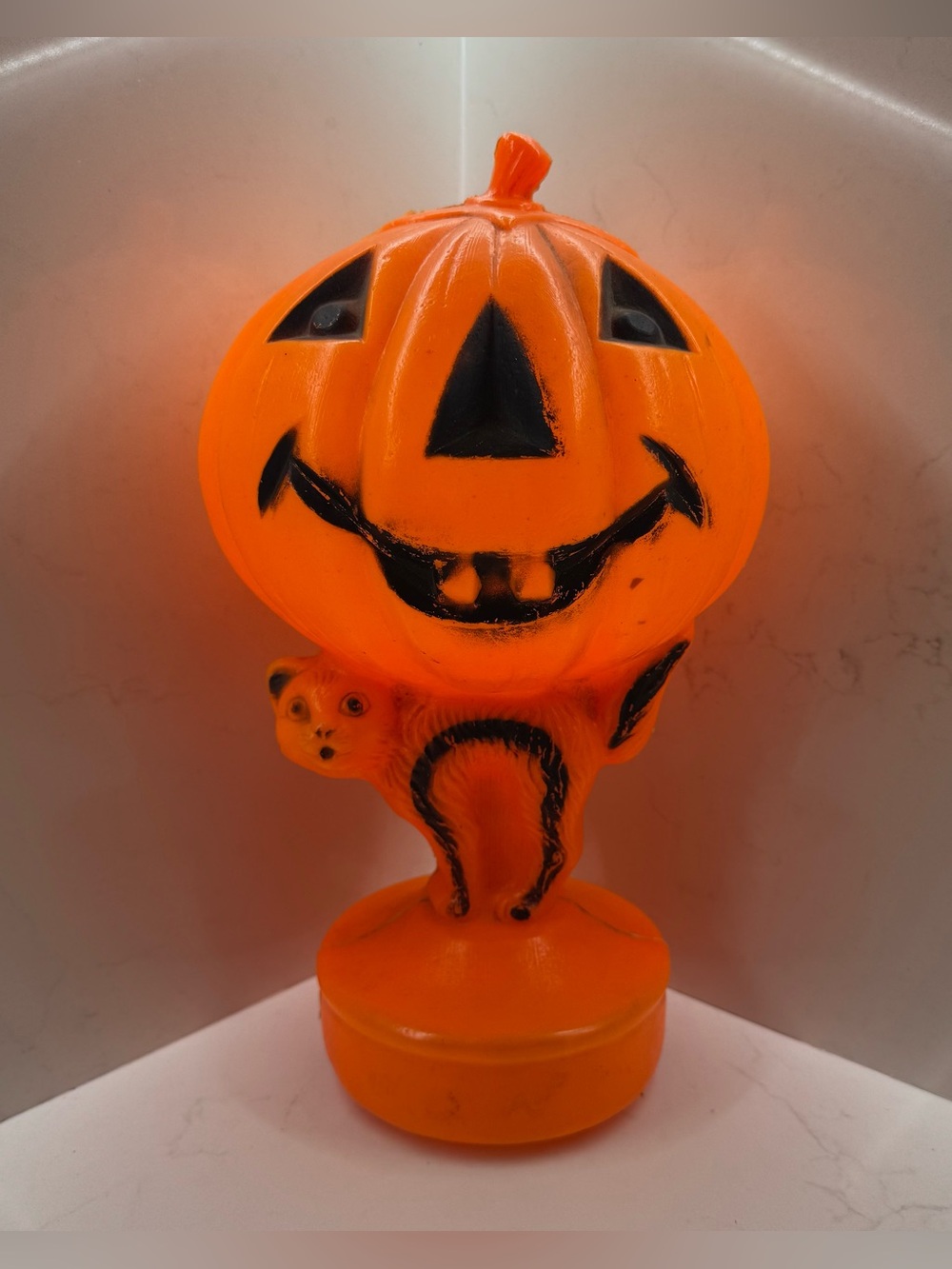 Vintage Bayshore Cat Pumpkin Lamp Halloween Blow Mold 13.5” Black Cat